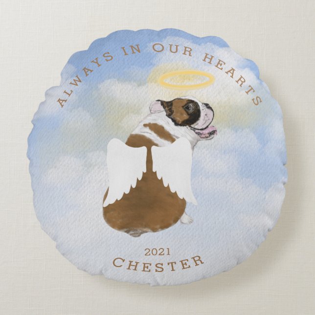memorial angel dogs wings photo round pillow (Front)