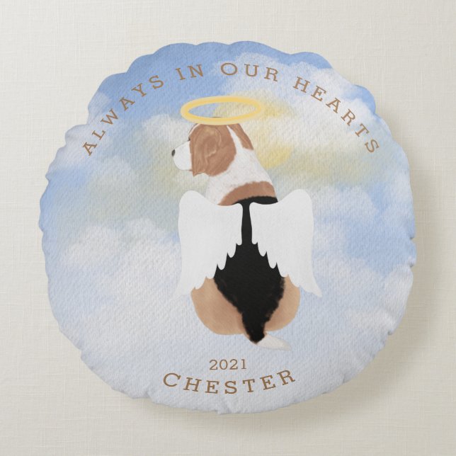 memorial angel dogs wings photo round pillow (Front)