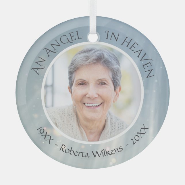 Memorial ANGEL IN HEAVEN Photo In Memory Keepsake Glass Ornament (Front)