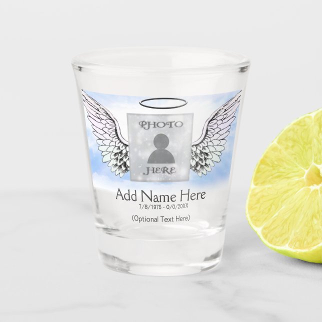 Memorial Angel Wings Add Photo Shot Glass (Front)