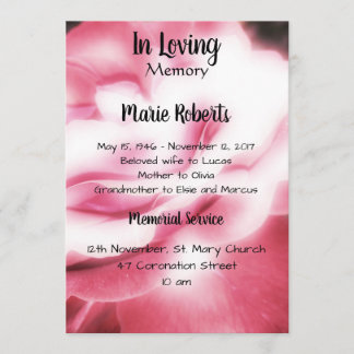 Mémorial aux roses roses / Faire-part