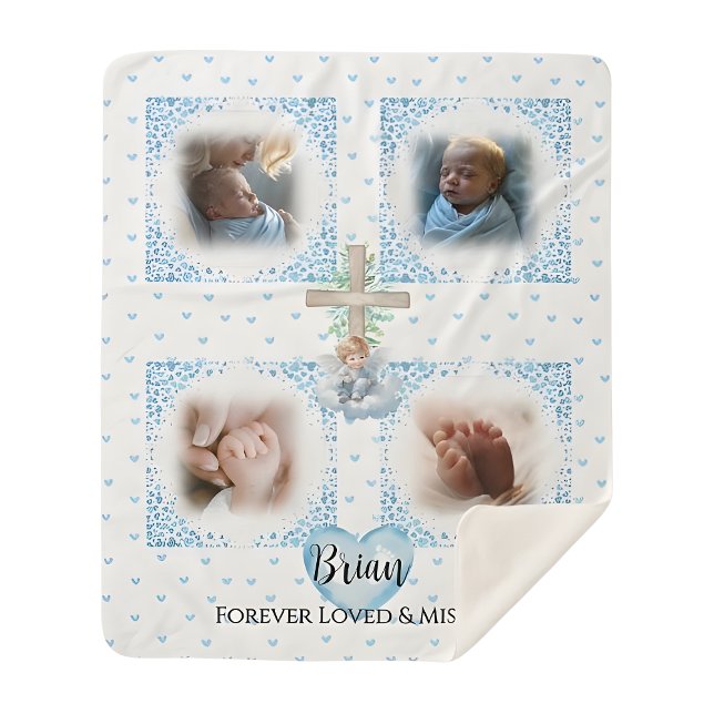 Memorial Baby Boy photo couverture cadeau (personalized-baby-loss-boy-memorial-photo-blanket-keepsake)