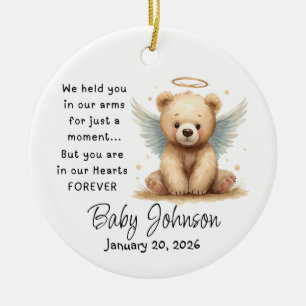 Memorial baby ornament Teddy Bear angel wings