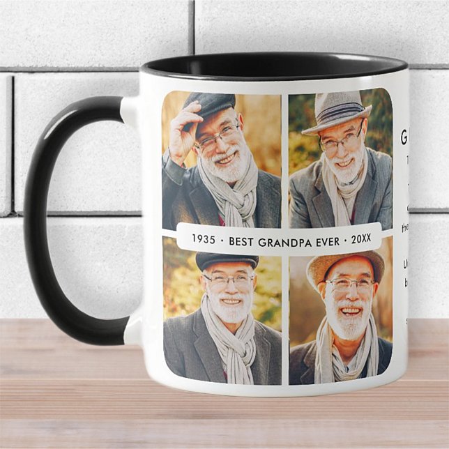 Memorial Best Grandpa Ever Modern Photo Collage Mug (Creator Uploaded)