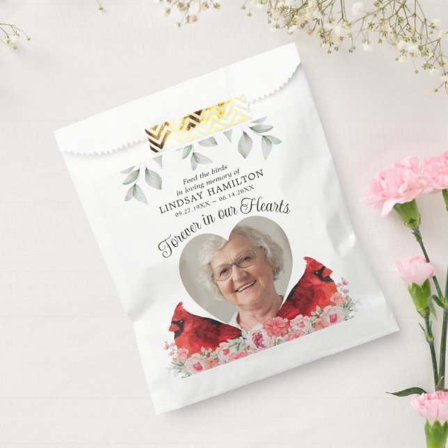 Memorial Bird Seed Cardinal Heart Photo Funeral Favour Bag (Sealed)