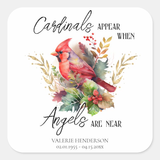  Memorial Bird Seed Cardinals Appear Square Sticker (Front)