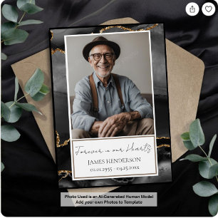 Memorial Black and Gold Photo Invitation