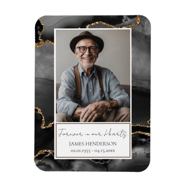 Memorial Black and Gold Photo Keepsake  Magnet (Vertical)