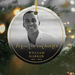 Memorial Black and White Photo Christmas Ceramic O Ornament