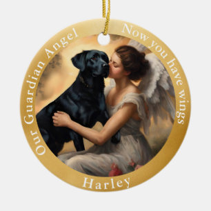 Memorial Black Lab Angel Art Custom Ceramic Ornament