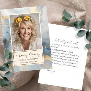 Memorial Blue and Gold Photo Funeral Keepsake Business Card