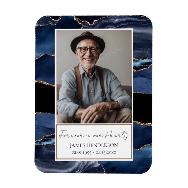 Memorial Blue and Gold Photo Keepsake  Magnet (Vertical)