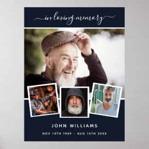 Memorial blue photo collage welcome funeral poster