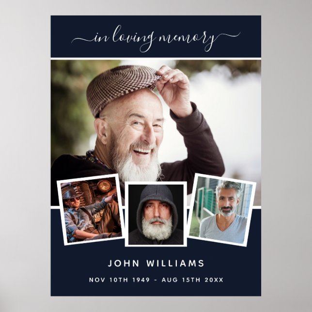 Memorial blue photo collage welcome funeral poster (Front)