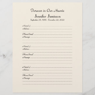 Memorial Book Binder Filler Page, Off White