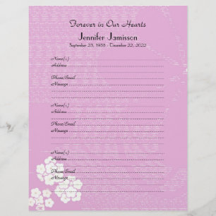 Memorial Book Filler Page, Pink Floral
