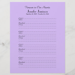 Memorial Book Filler Sign-In Page 4 Names per Page
