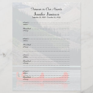 Memorial Book Filler Sign-In Page Mountain Canoes