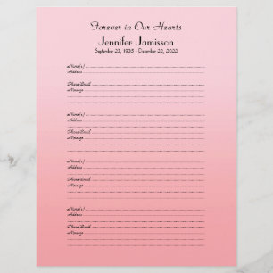 Memorial Book Filler Sign-In Page, Pink