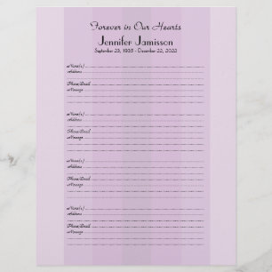 Memorial Book Filler Sign-In Page Purple Stripe