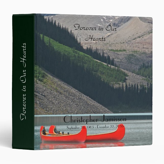Memorial Book, Red Canoes, Mountains Lake Glaciers Binder (Front/Spine)
