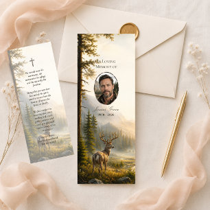 Memorial Bookmark Deer Forest Photo Funeral Mini Business Card