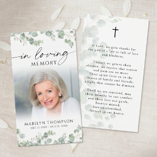Memorial Botanical Loving Memory Photo Prayer Card