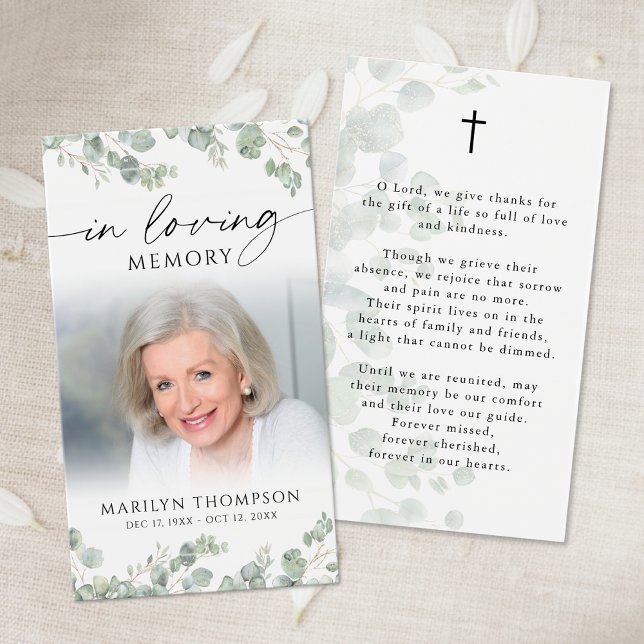 Memorial Botanical Loving Memory Photo Prayer Card (Creator Uploaded)
