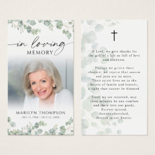 Memorial Botanical Loving Memory Photo Prayer Card