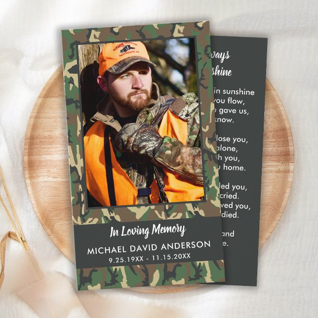 Memorial Camo Funeral Prayer Card Hunter Photo (Creator Uploaded)