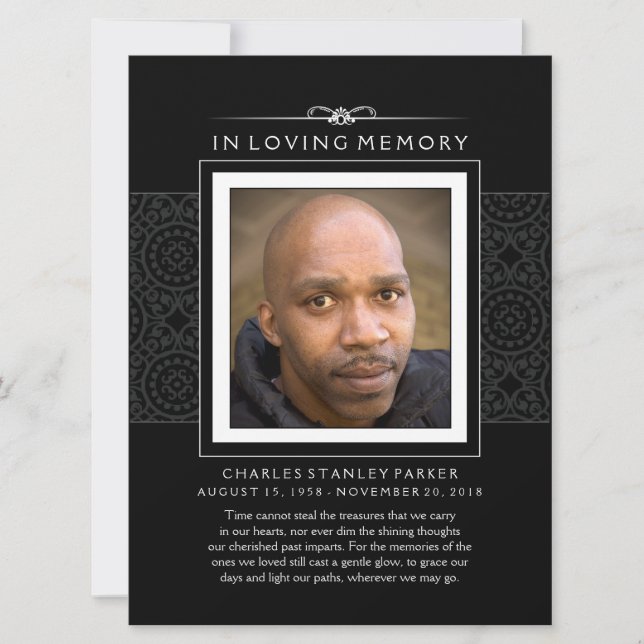 Memorial Card - Elegant Black - Poem of Life (Front)