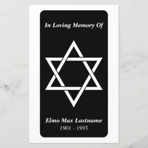 memorial card elegant star of david