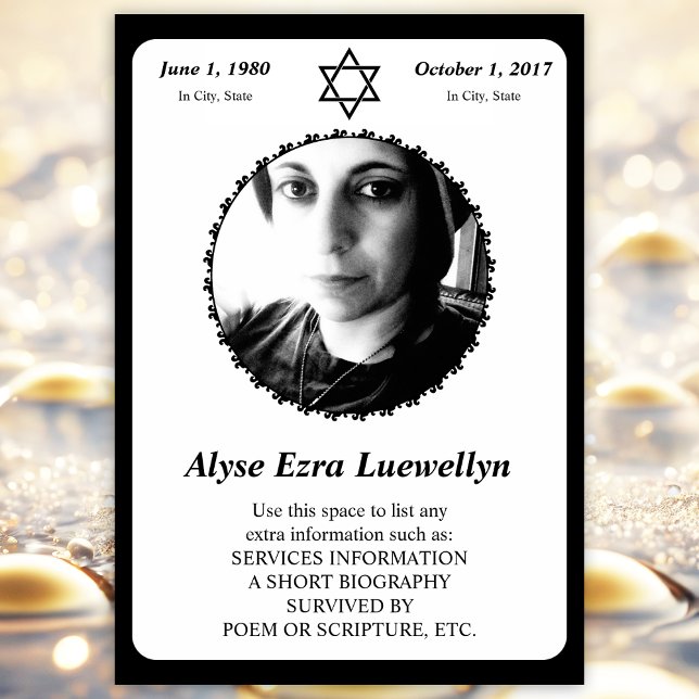 memorial card : elegant star of david (Creator Uploaded)
