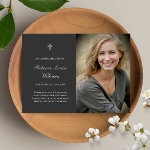 Memorial Card With Photo Funeral Charcoal Grey
