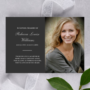 Memorial Card With Photo Funeral Charcoal Grey