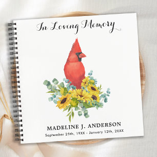 Memorial Cardinal Sunflowers Funeral Guestbook Notebook