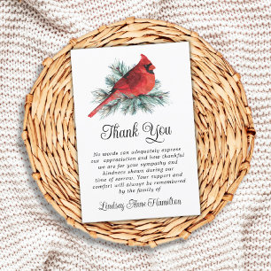 Memorial Cardinal Watercolor Evergreen Thank You Card