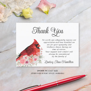 Memorial Cardinal Watercolor Floral Thank You Card