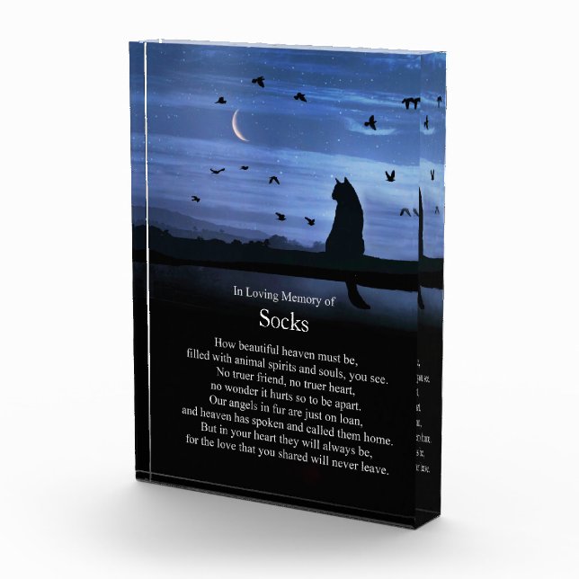 Memorial Cat with Heaven Poem and Custom Name Photo Block (Right)