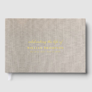 Memorial Celebrating Life Of Funeral Beige Linen Guest Book