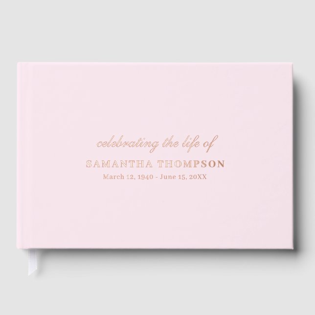 Memorial Celebrating Life Of Funeral Pink Gold Guest Book (Front)