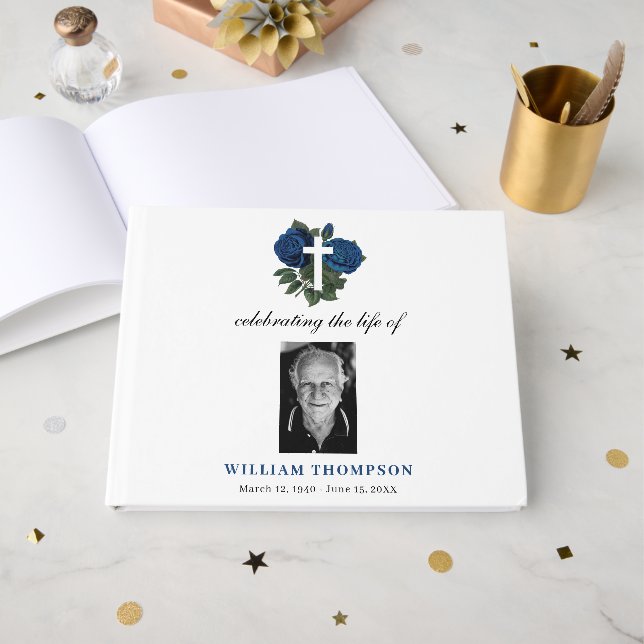 Memorial Celebrating Life Of Photo Funeral  Guest Book (Front Open)