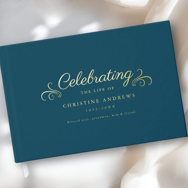  Memorial "Celebration of life" Foil, Blue Guest Book (Personalized, Memorial "Celebration of life" Foil, Blue Foil Guest Book.)