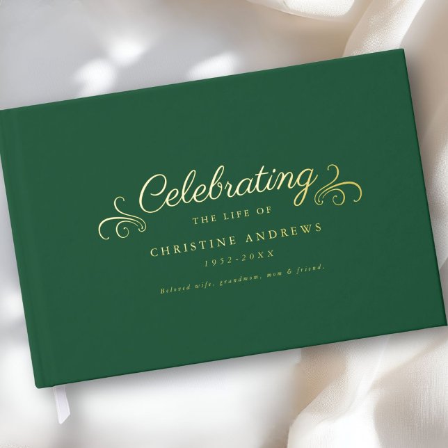  Memorial "Celebration of life" Foil, Green Guest Book (Personalized, Memorial "Celebration of life" Foil, Green Foil Guest Book.)