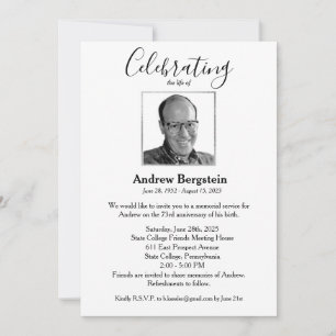Memorial Celebration Silver Border Photo Invitation