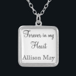 Memorial Charm for Wedding Bouquet in White Silver Plated Necklace<br><div class="desc">Wedding Memorial Bouquet Charms. Remember those who cannot be with you on your special day with a memorial bridal charm. A lovely sentimental keepsake for the bride to carry in her bouquet. This charm has a black background with the phrase, "Forever in my Heart" and a place below for your...</div>