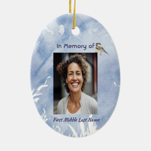 Memorial Chickadee Bird Winter Snow Tree Ceramic Ornament