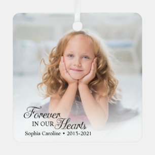 Memorial Child Photo Forever In Our Hearts Metal Ornament
