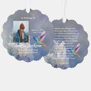 Memorial Christian Hummingbird White Flowers Ornament Card