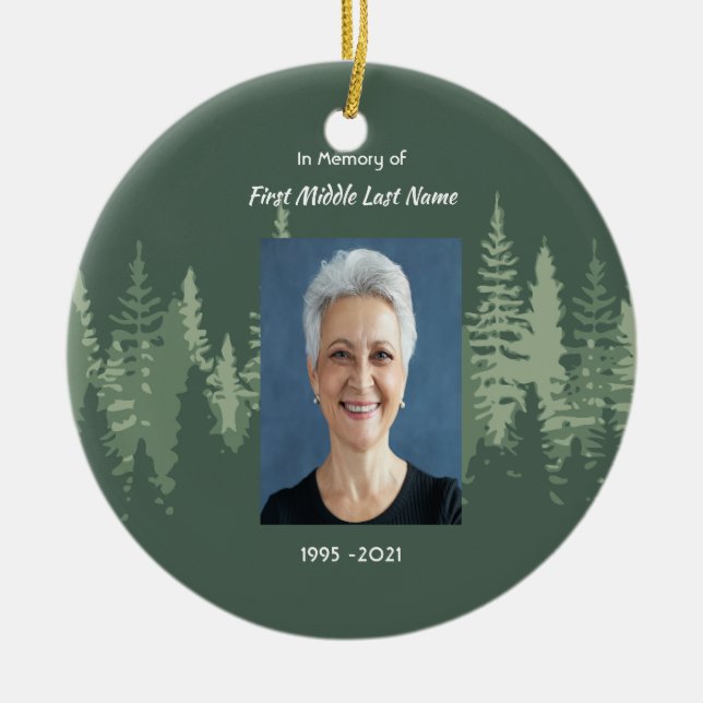 Memorial Christian Wilderness Forest Trees Ceramic Ornament (Front)